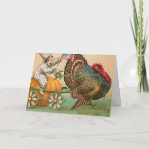 Funny Vintage Turkey Ride  Holiday Card