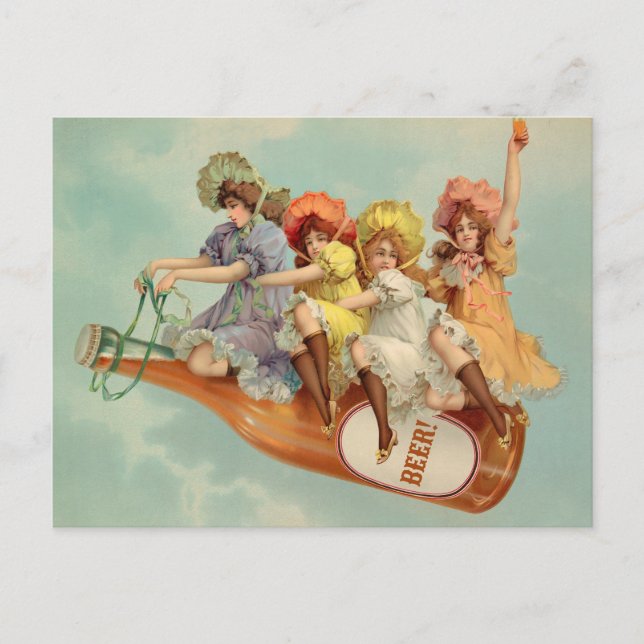 Funny Vintage Victorian Women Drinking Beer Postcard (Front)