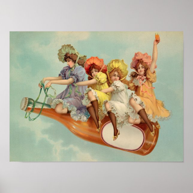 Funny Vintage Victorian Women Drinking Beer Poster (Front)