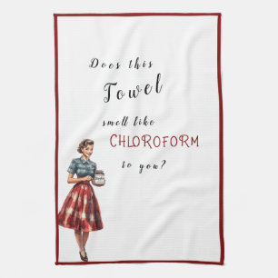 Funny Vintage Watercolor Wife with Chloroform Tea Towel