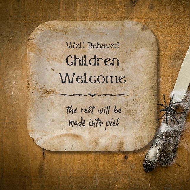 Funny Vintage Welcome Children Halloween Party Paper Plate (Creator Uploaded)