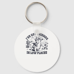 Funny Vintage Western Corgi - Friends In Low Place Key Ring