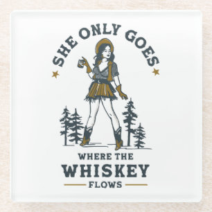 Funny Vintage Western Cowgirl Whiskey Lover Glass Coaster