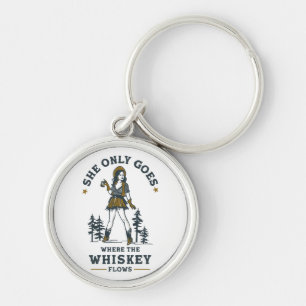 Funny Vintage Western Cowgirl Whiskey Lover Key Ring