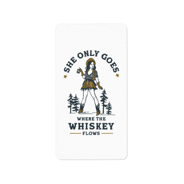 Funny Vintage Western Cowgirl Whiskey Lover Label (Front)