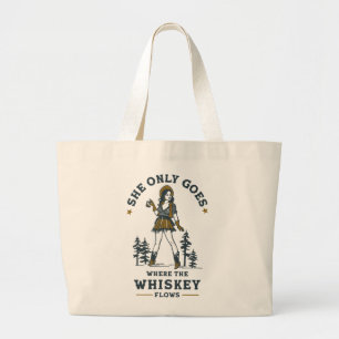 Funny Vintage Western Cowgirl Whiskey Lover Large Tote Bag