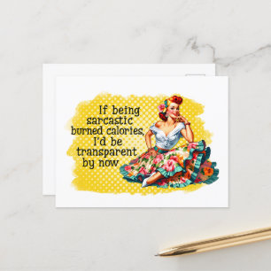 Funny Vintage Woman Sarcastic Burn Calories Postcard