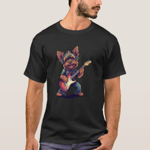 Funny Vintage Yorkie Rock Playing Guitar Rock T-Shirt