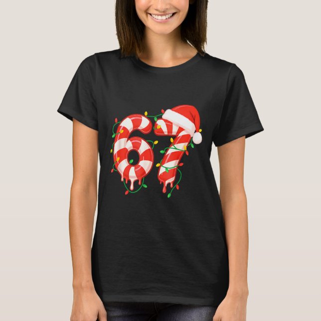 Funny Viral Christmas 67 Candy Canes Meme Santa Ho T-Shirt (Front)