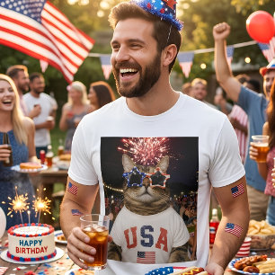 Funny Viral Meme Tabby Cat 4th of July T-Shirt