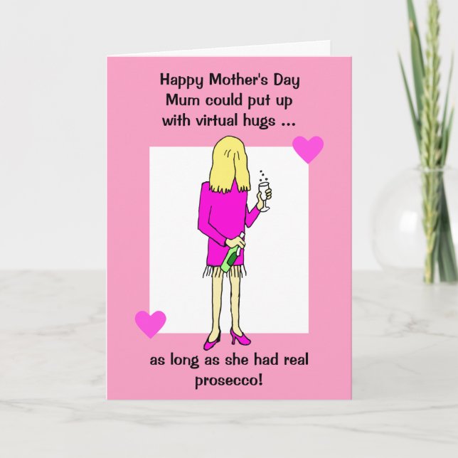 Funny Virtual Hugs Prosecco Mother's Day Card (Front)