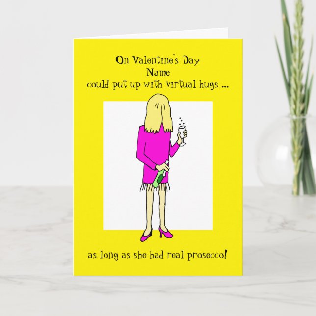 Funny Virtual Hugs Prosecco Valentine's Day Card (Front)
