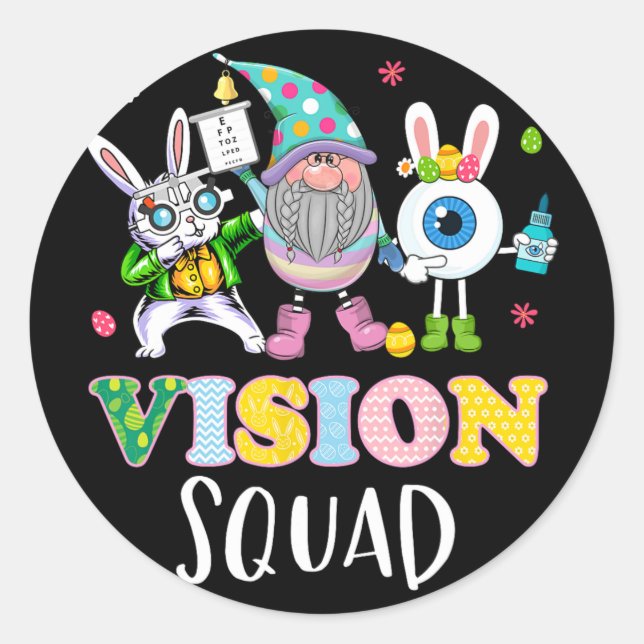 Funny Vision Squad Optometry Optometrist Bunny Eas Classic Round Sticker (Front)