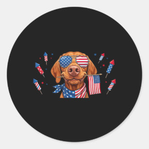 Funny Vizsla Dog Aamerican Usa Flag Memorial Day Classic Round Sticker