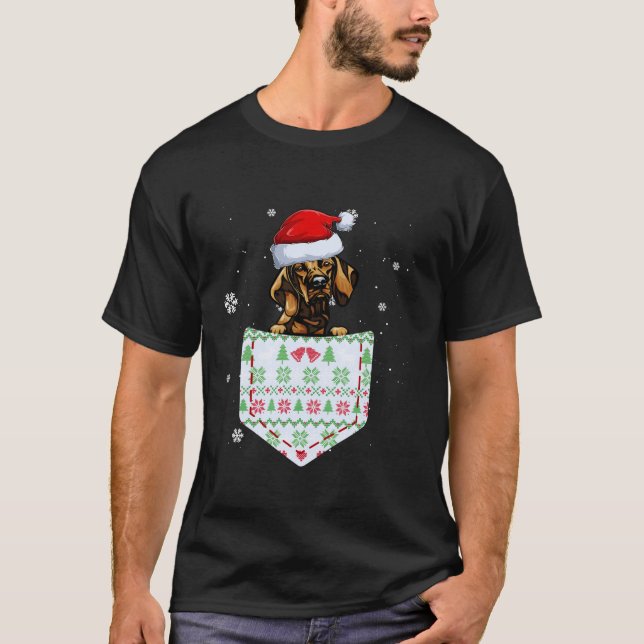 Funny Vizsla in your Pocket Santa Hat Ugly Christm T-Shirt (Front)