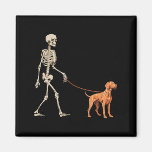 Funny Vizsla Skeleton Dog Walking Halloween Dog Magnet