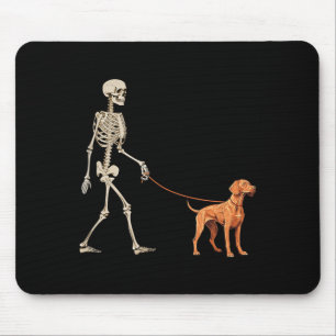 Funny Vizsla Skeleton Dog Walking Halloween Dog Mouse Pad