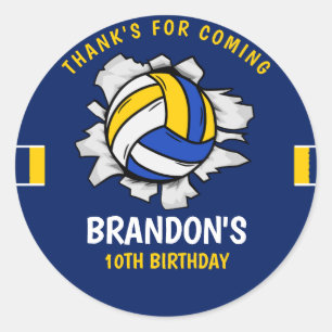 Funny Volleyball Boy Birthday Classic Round Sticker