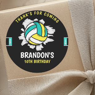 Funny Volleyball Boy Birthday Classic Round Sticker
