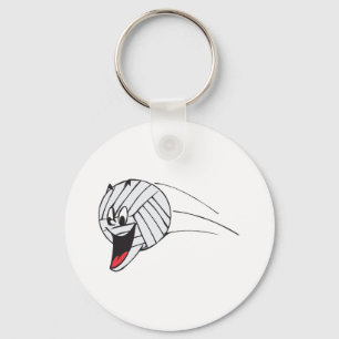 funny volleyball cartoon character in flight key ring