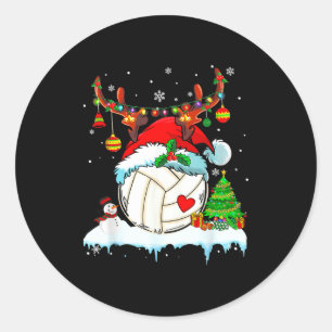 Funny Volleyball Christmas Reindeer Santa Hat Ligh Classic Round Sticker