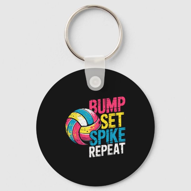 Funny Volleyball Joke Bump Set Spike Repeat Player Key Ring (Front)