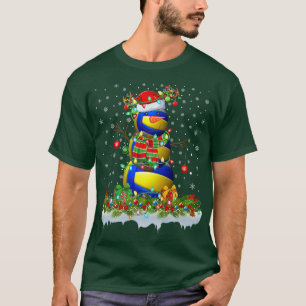 Funny Volleyball Snowman Xmas Lights Volleyball Ch T-Shirt