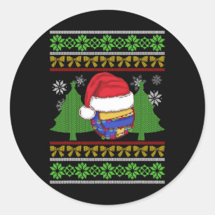 Funny Volleyball Team Ugly Sweater Christmas Light Classic Round Sticker