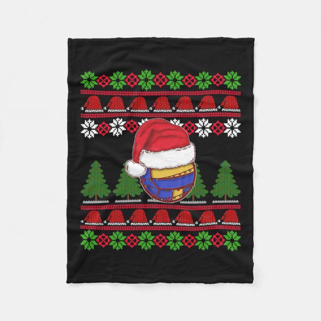 Funny Volleyball Team Ugly Sweater Christmas Light Fleece Blanket (Front)