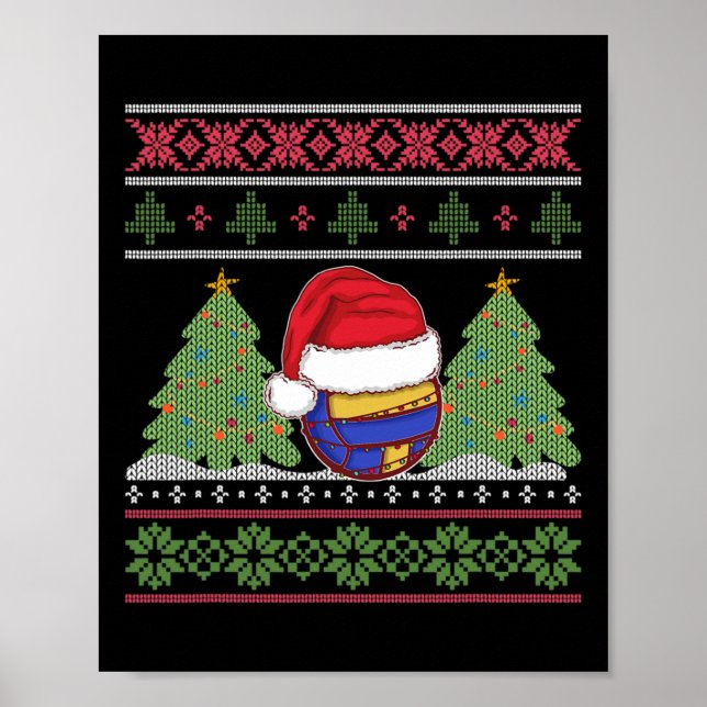 Funny Volleyball Team Ugly Sweater Christmas Light Poster (Front)