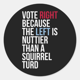 Funny Vote Right Left Nuttier Squirrel Anti Democr Classic Round Sticker
