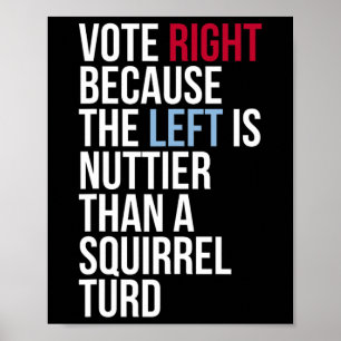 Funny Vote Right Left Nuttier Squirrel Anti Democr Poster