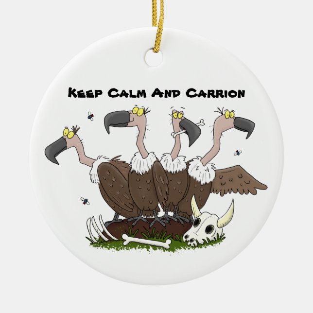 Funny vultures humour cartoon ceramic ornament (Front)