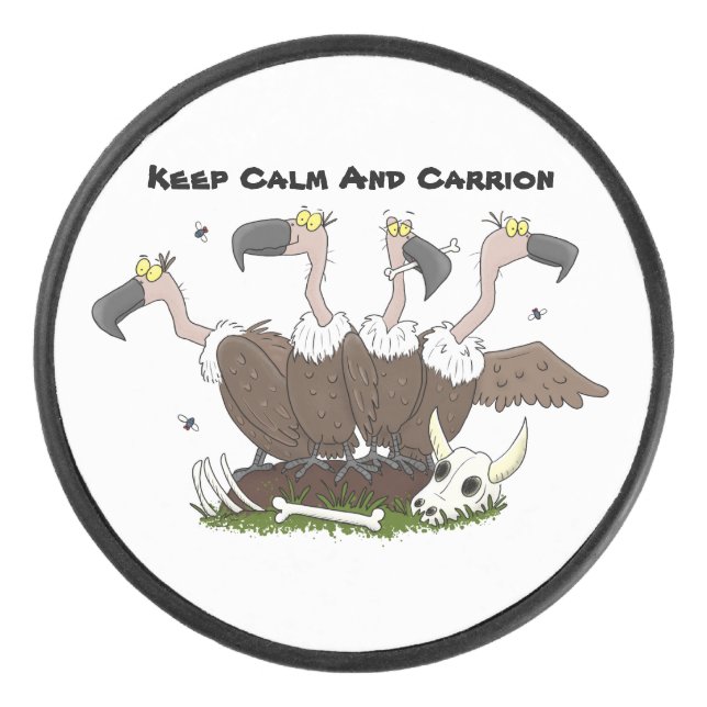 Funny vultures humour cartoon hockey puck (Front)