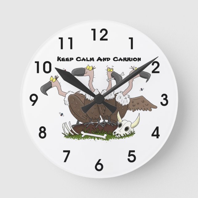 Funny vultures humour cartoon round clock (Front)