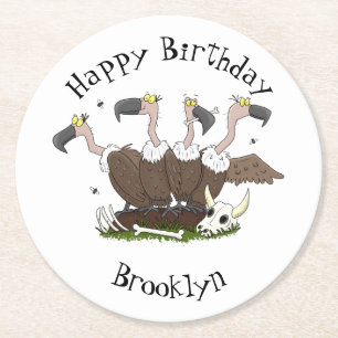 Funny vultures humour cartoon round paper coaster