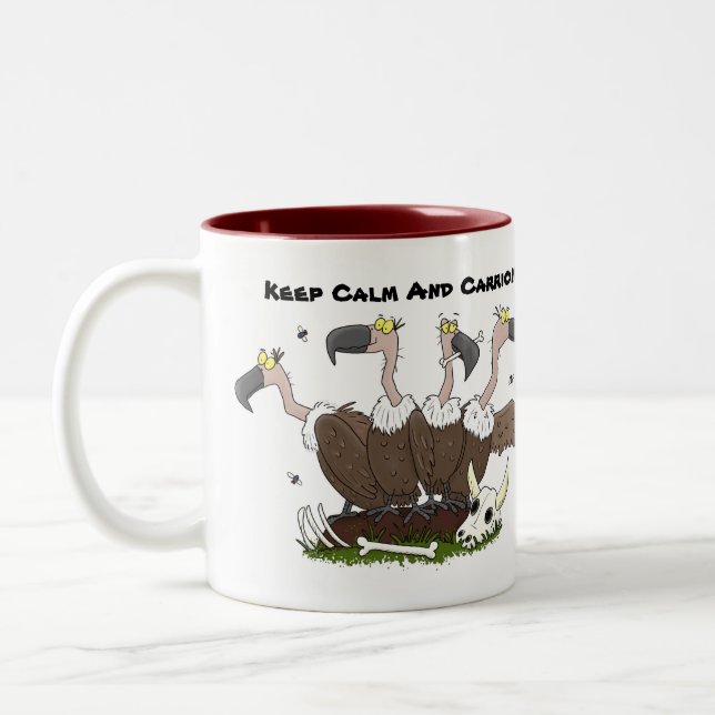 Funny vultures humour cartoon Two-Tone coffee mug (Left)