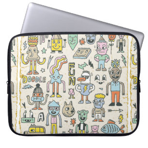 Funny Wacky Doodle Characters Set 2. Vintage Textu Laptop Sleeve