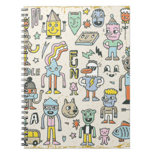 Funny Wacky Doodle Characters Set 2. Vintage Textu Notebook