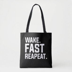 Funny Wake Fast Repeat Graphic Sarcastic Tote Bag