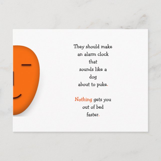 Funny Wake Up Dog Puke Alarm Clock Joke Humour LOL Postcard (Front)