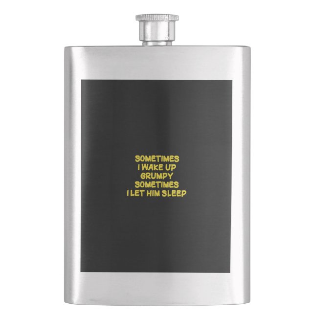 Funny Wake-Up Humour Grumpy Mornings for Him Hip Flask (Front)