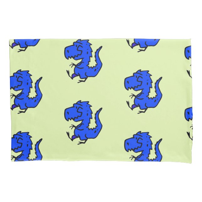 Funny walking blue dino pillowcase (Front)