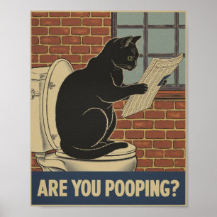 Funny Wall Art - Are You Pooping? Cat on Toilet