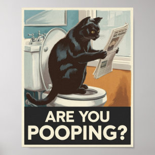 Funny Wall Art - Are You Pooping? Cat on Toilet