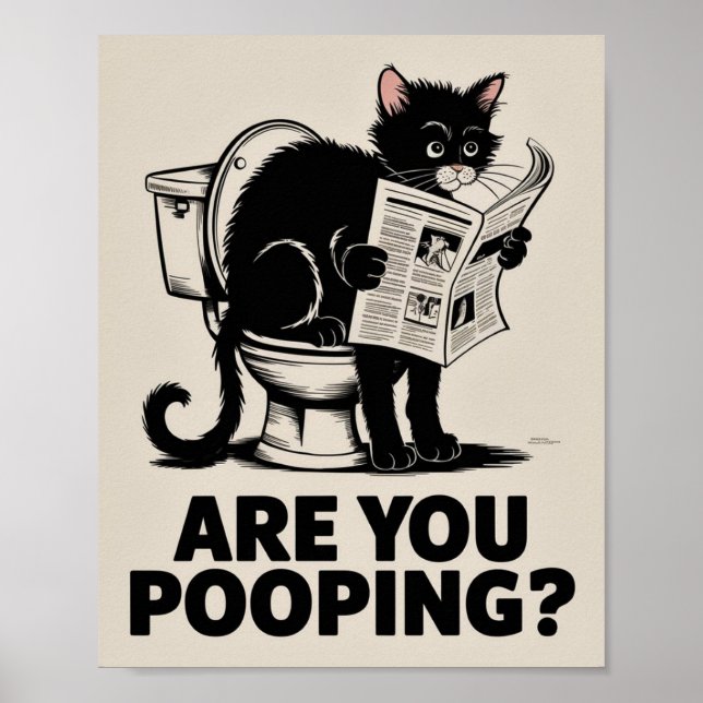 Funny Wall Art - Are You Pooping? Cat on Toilet (Front)