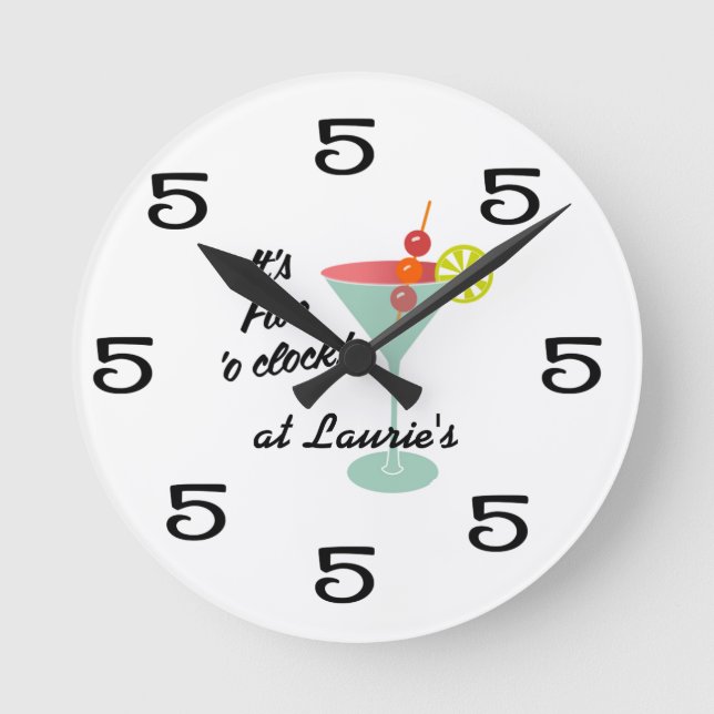 Funny Wall Clock - Martini 5 Five o'clock w/ name (Front)