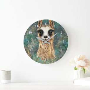 Funny Wall Clock with Curious Llama