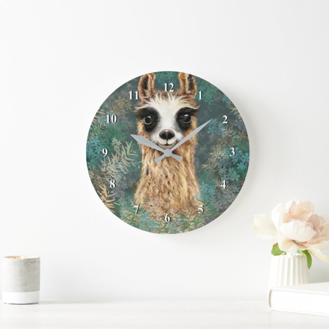 Funny Wall Clock with Curious Llama (Home)