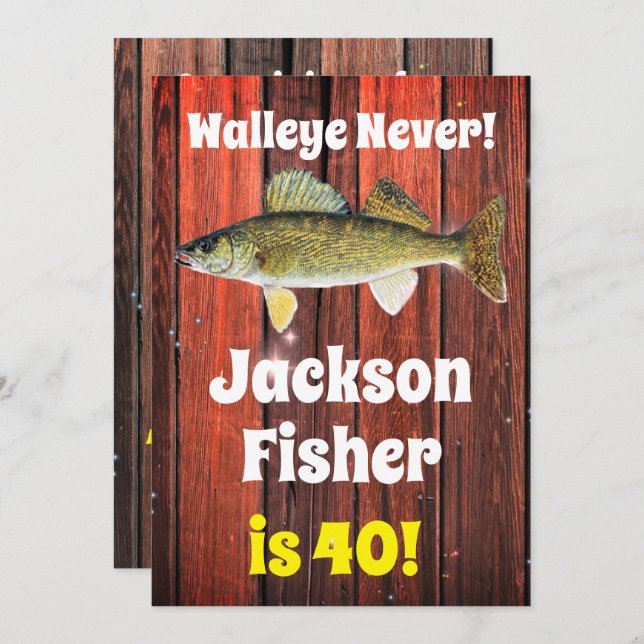 Funny Walleye Fisherman's Birthday Invitation (Front/Back)